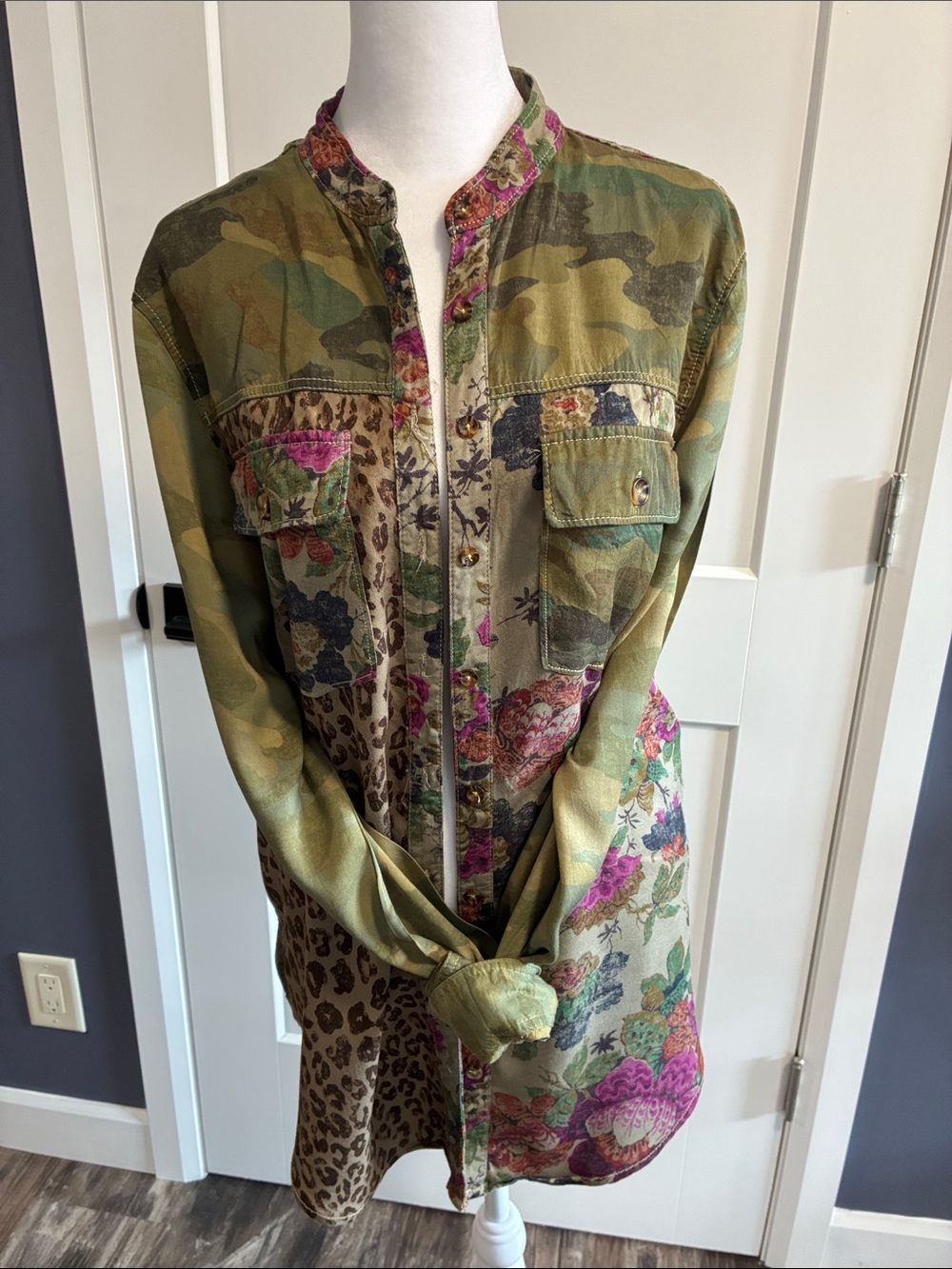 Pilcro Mixed-Print Floral & Camo Utility Blouse